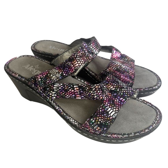 Alegria Loti Funtastic Leather Snake Print Metallic Sandals Size 8 - Picture 1 of 9